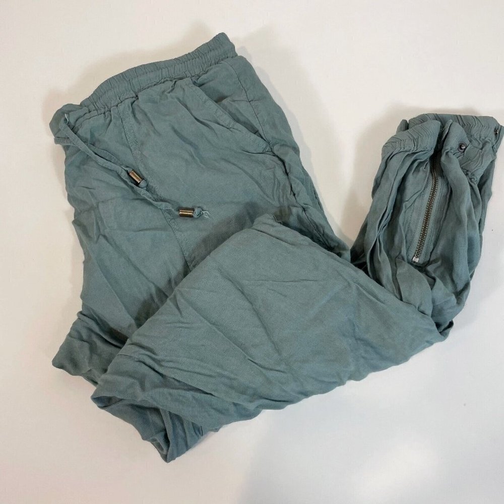 Sundance Womens Drawstring Casual Jogger Pants Green Size S Zipped Hem Mid Rise